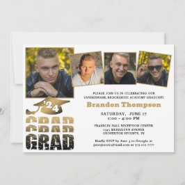 Convite Formando Moderno 4 Fotos Gradiente Dourado Preto