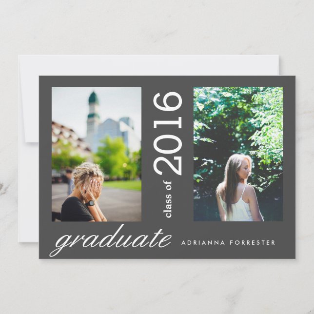 Convite Formando Moderno Simples Duas Fotografias Preto (Frente)