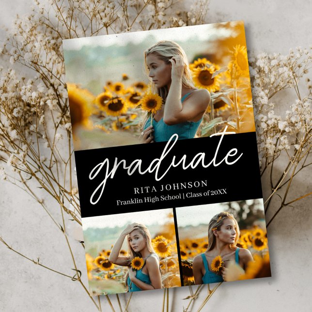 Convite Formando Na moda 4 Graduação do Segundo grau de fo (Graduate Stylish 4 Photo High School Graduation Invitation)