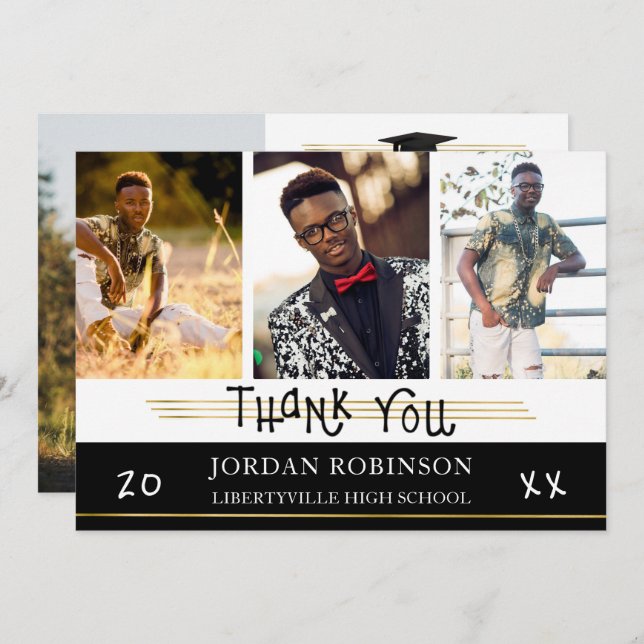 Convite Formando Obrigado | Linhas Douradas | Cor editável (Frente/Verso)