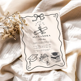 Convite Formando preto e branco ilustrado desenhado à mão