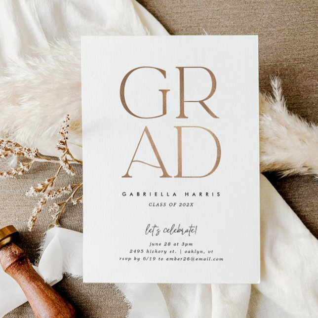Convite Formando | Rosa Dourado + Graduação Branca (Soaring Grad | Rose Gold + White Graduation Invitation)
