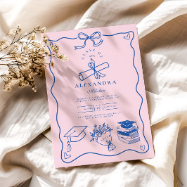 Convite Formando rosa e azul ilustrado desenhado à mão