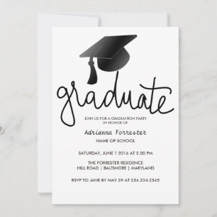 Convite Formando Tipografia Simple Black Graduation Hat