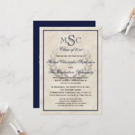 Convite Formandos Clássico Marble Wreath Monograma