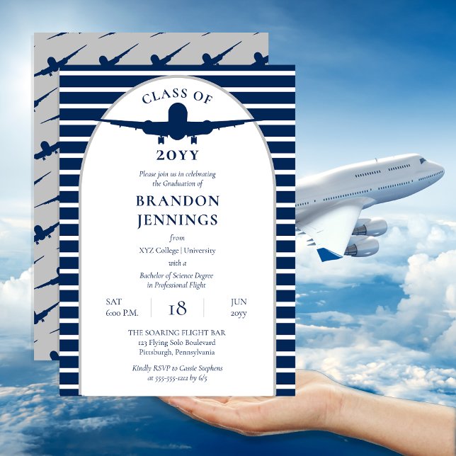 Convite Formandos da Escola de Voo Piloto de Aeronave (Airline Pilot Flight School College Graduation Invitation - Print | Digital Download)