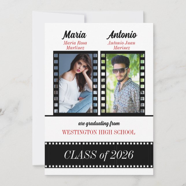Convite Formandos Gêmeos - Filme Clássico de Graduação Ver (Frente)