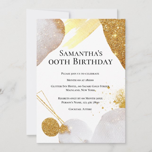 Convite Formas abstratas douradas e rosadas de glitter pin (Frente)