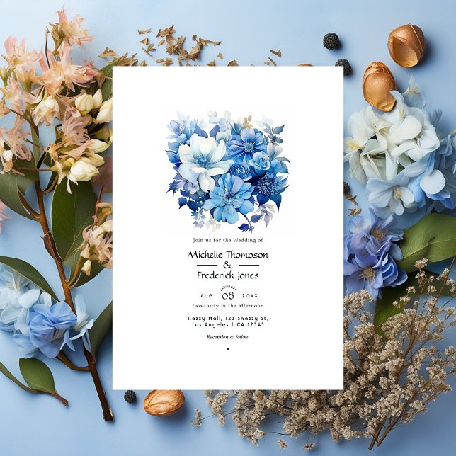 Convite Formas de Casamento Floral Azul (Criador carregado)
