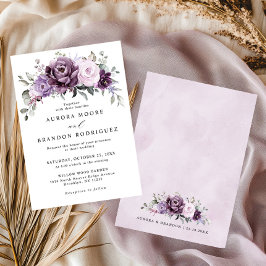 Convite Formas de Casamento Floral Moody Blooms Roxo Dusty