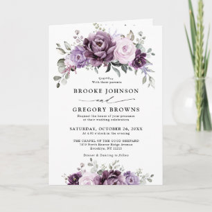 Convite Formas de Casamento Floral Moody Blooms Roxo Dusty