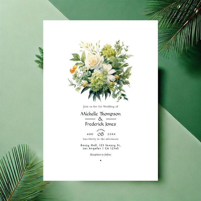 Convite Formas de Casamento Floral Verde (Shades of Green Floral Wedding Invitation)