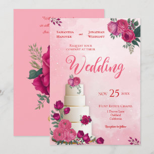 Convite Formas de Casamento Moderno Rosa Rosa Rosa Magenta