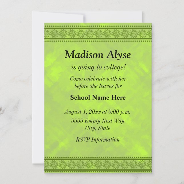 Convite Formas de Design Floral Verde Indo à Faculdade Con (Frente)