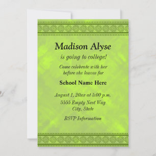 Convite Formas de Design Floral Verde Indo à Faculdade Con