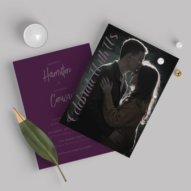 Convite Formas de Script Elegante de Casamento Fotográfico (Criador carregado)