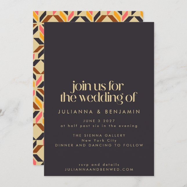 Convite Formas Geométricas Modernas Casamento Amarelo Negr (Frente/Verso)
