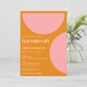 Convite Formas Geométricas Simples Rosa Laranja Bat Mitzva