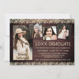 Convite Formatação da Colagem de Fotos Rustic Wood Lace 5