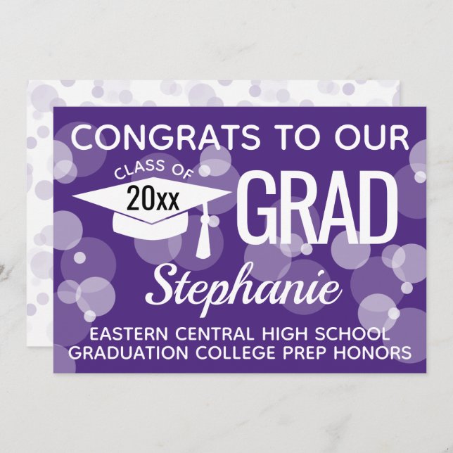 Convite Formatação de Bolhas de Confetti Moderno Roxo (Frente/Verso)