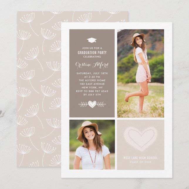 Convite Formatação de Colagem de Fotos de Dodles do Coraçã (Frente/Verso)