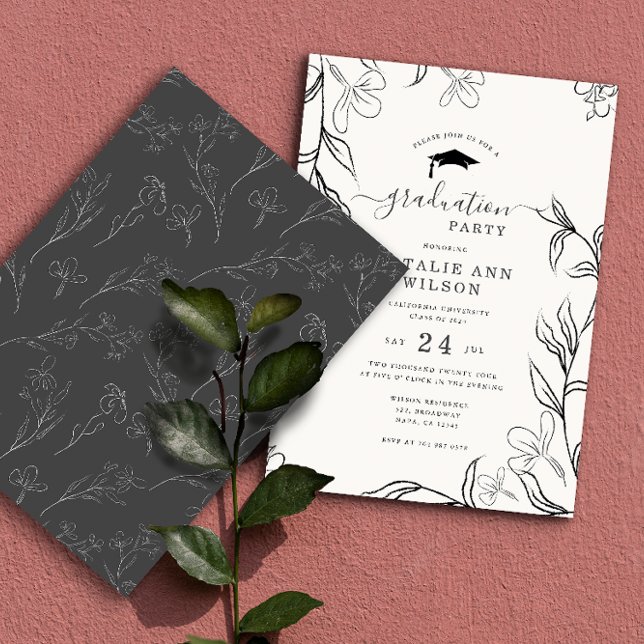 Convite Formatação Delicada Floral Beige Desenhada À Mão (Criador carregado)