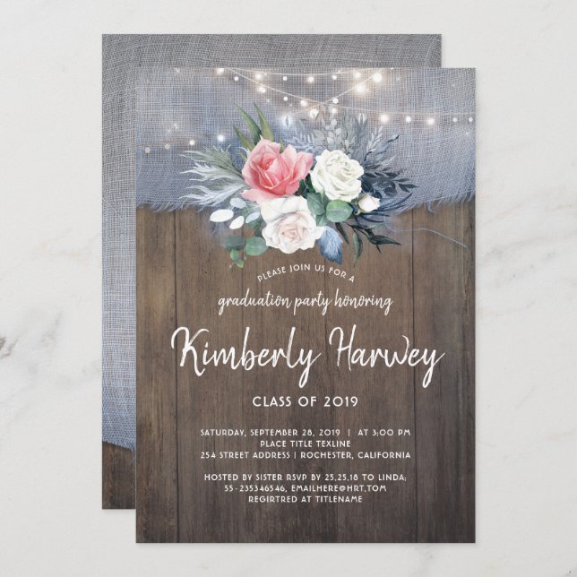 Convite Formatação Rustic Country Dusty Blue Floral 2019 (Frente/Verso)