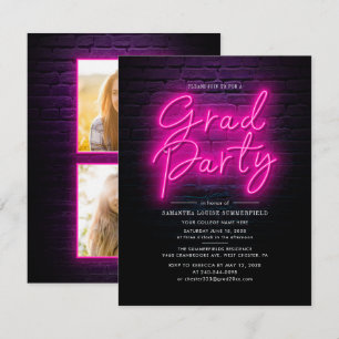 Convite Formatura 2025 Rosa Neon Script Foto Festa de Grad