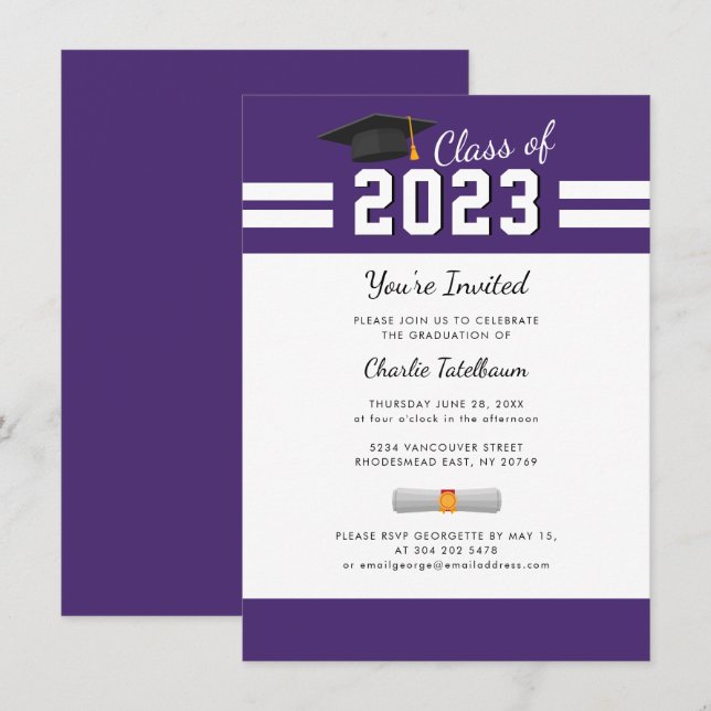 Convite Formatura 2026 Festa de Graduado Roxo Branco (Frente/Verso)
