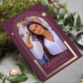 Convite Formatura Ameixa Dourado Sol Lua Estrelas Foto de 