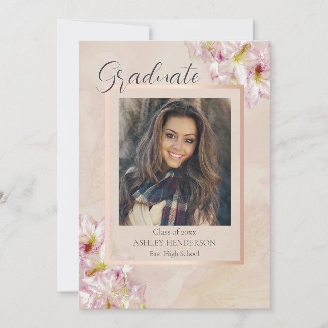Convite Formatura Azaléia Dourado Rosa (Frente)