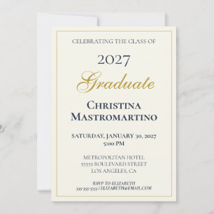 Convite Formatura Azul Marinho & Dourado Elegante