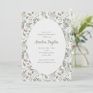 Convite Formatura Botânica em Aquarela Verde Poeira Rosa