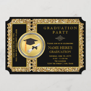 Convite Formatura Brilho Preto e Dourado