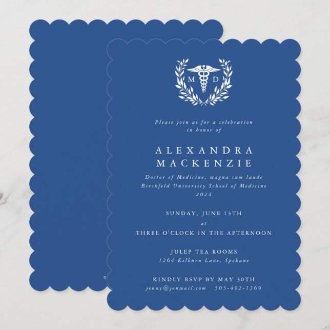 Convite Formatura Caduceu Azul + Coroa de Louros (Frente/Verso)