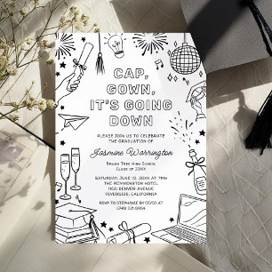 Convite Formatura Caprichosa Preta Moderna em Doodle