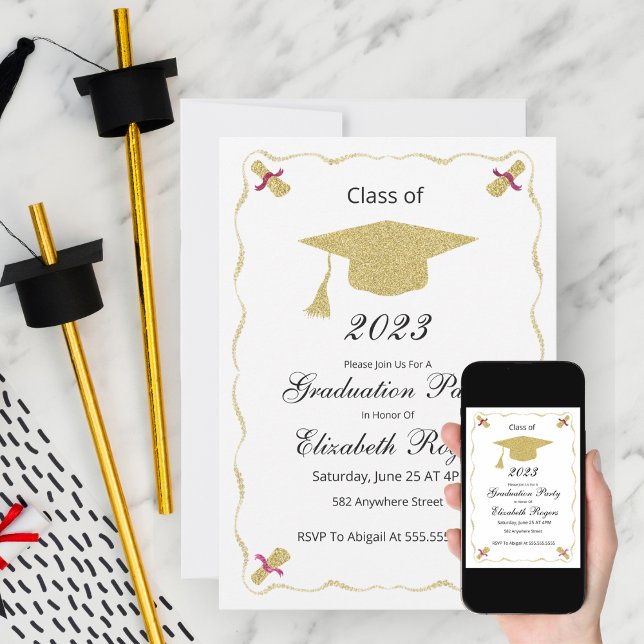 Convite Formatura Chic Elegante Brilho Cap E Diploma (Criador carregado)