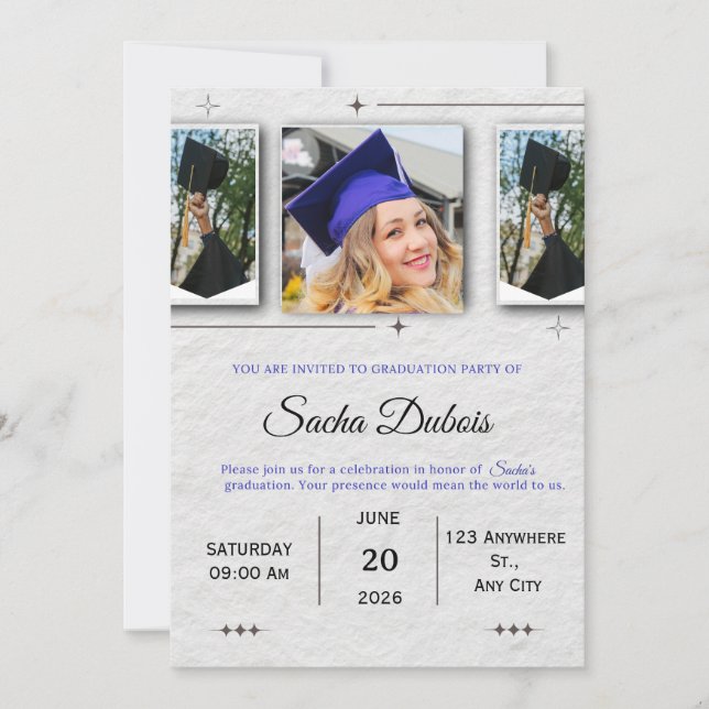 Convite Formatura Clássica Azul e Preto (Frente)