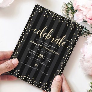 Convite Formatura com escrita moderna e brilho dourado fem