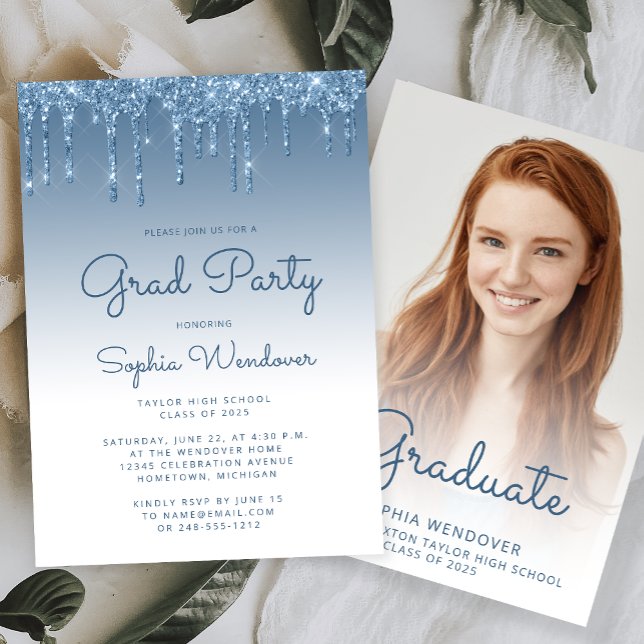 Convite Formatura com Foto Drip Brilho Glam Azul 2026 (Criador carregado)