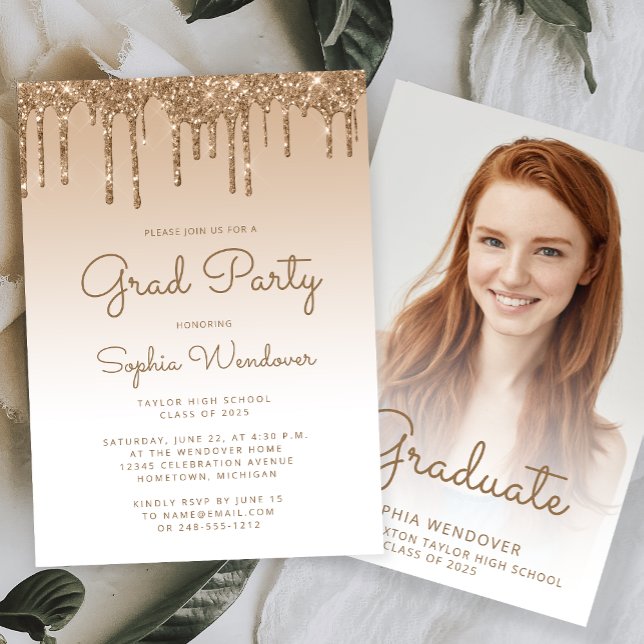 Convite Formatura com Foto Drip Glam Gold Glitter 2026 (Criador carregado)