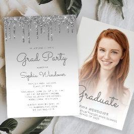 Convite Formatura com Foto Drip Glitter Prata Glam 2026