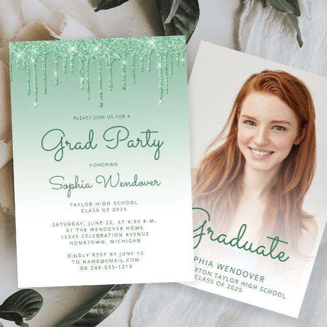 Convite Formatura com Foto Drip Glitter Verde Glam 2026 (Criador carregado)