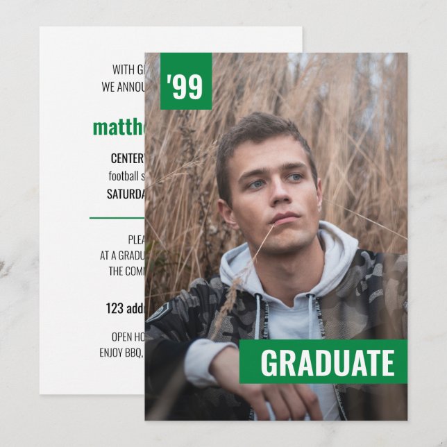 Convite Formatura com Foto Verde, Negrito e Moderno (Frente/Verso)