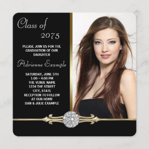 Convite Formatura com Glamour Preto e Diamante Dourado
