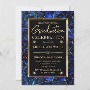 Convite Formatura Cristal Galáxia Meia-Noite Azul e Dourad