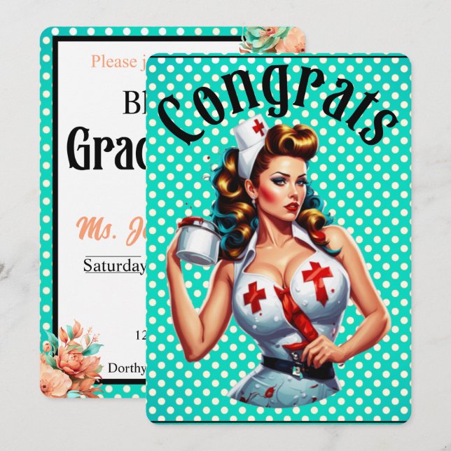 Convite Formatura da Enfermeira Pinup Abencoada   (Frente/Verso)