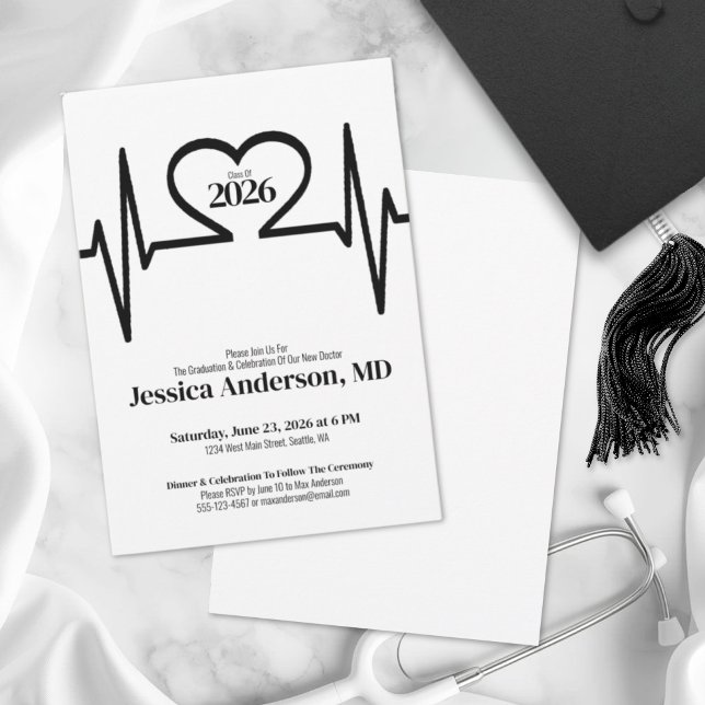 Convite Formatura da Faculdade de Medicina de Enfermagem D (Simple Nursing Doctor Medical School Graduation Invitation)