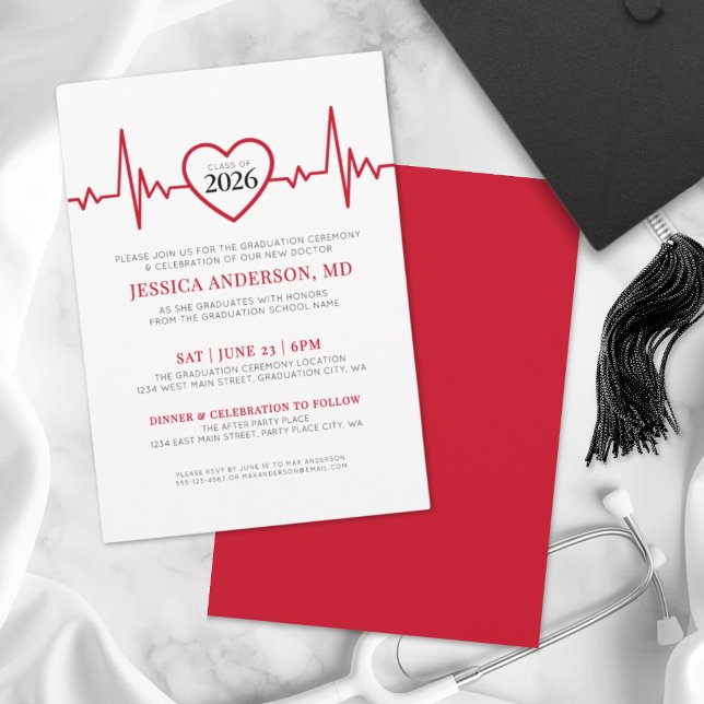 Convite Formatura da Faculdade de Medicina Doutora em Enfe (Elegant Nursing Doctor Medical School Graduation Invitation)