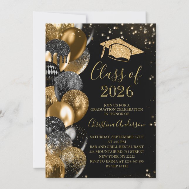 Convite Formatura da turma de 2026 Elegante Brilho Dourado (Frente)